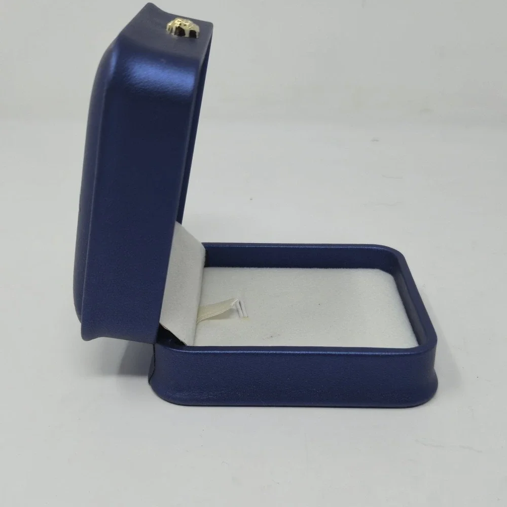 Blue Faux Leather Jewelry Gift Box Gold Crown Latch Ring Pendant Storage EMPTY
